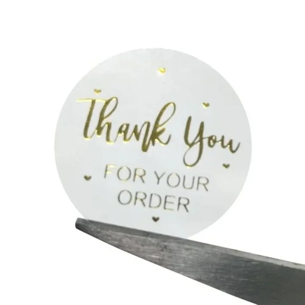 100 pcs Transparent Golden Label Thank You For Your Order, 1 inch